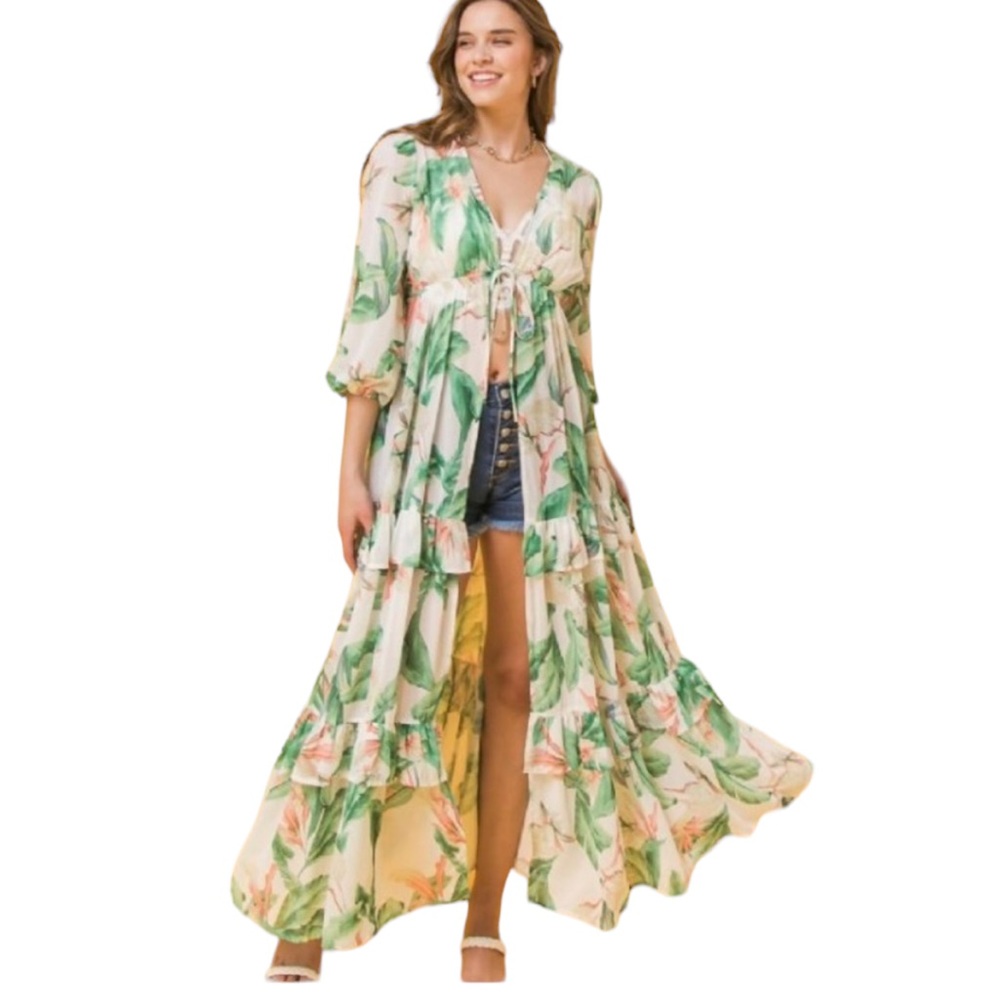 Women's Printed Maxi Flowy Kimono Top NWT